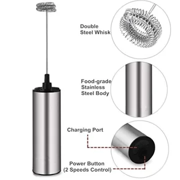 Rechargeable Milk Frother for Latte Cappuccino Stainless Steel