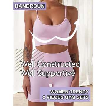 HANERDUN Yoga 2 Piece Outfit Workout Gym High Waist Leggings with Sport Bra Set for Women