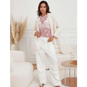 AKEWEI Women Sheer Mesh Top Shirts for Clubwear Sexy See Through Blouses Long Sleeve Fitted Basic Lace Tee(Pink Rose,L)