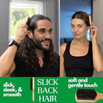GranNaturals Soft Boar Bristle Slick Back Hair Brush - Perfect for Smoothing, Fades, & Sleek Hairsty...