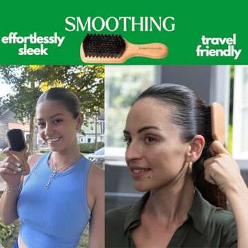 GranNaturals Soft Boar Bristle Slick Back Hair Brush - Hairbrush for Smoothing, Fades, Beards, 360 Waves to Style, Polish, & Lay Down Hair to Create a Sleek Ponytail Bun Hairstyle for Women & Men