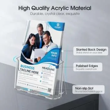 MaxGear Acrylic Brochure Holder 8.5x11 inch, Clear Plastic Literature Holder for Flyers, Pamphlets, Rack Cards and Booklets, Desk or Wall Mount, Acrylic Display Stand for Magazines, Office Use, 2 Pack