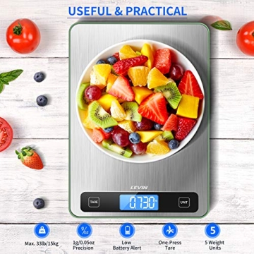 LEVIN 33lb Digital Kitchen Food Scale with LCD Display