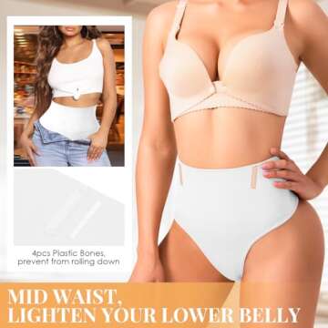 HMQ Tummy Control Thong Shapewear for Women Mid High Waist Girdle Panties Seamless Shaping Thong Pan...