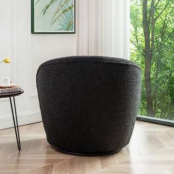 KINWELL 33" Swivel Barrel Chair - Stylish Boucle Accent
