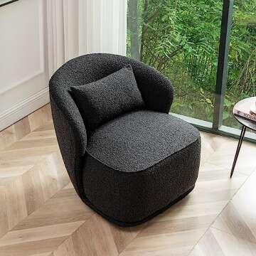 KINWELL 33" Swivel Barrel Chair - Stylish Boucle Accent
