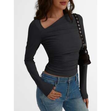 Trendy Queen Women's Asymmetrical Long Sleeve Top - Y2K Style