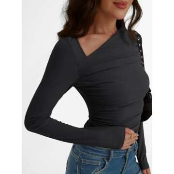 Trendy Queen Women's Asymmetrical Long Sleeve Top - Y2K Style