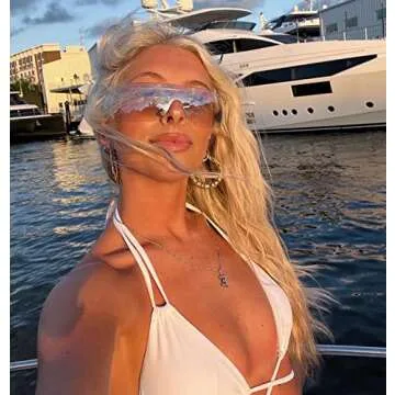 GUVIVI Y2K Sunglasses for Women Men Fashion Shield Rimless Wrap Around Sunglass Gradient Lens Y2K Trendy Sun Glasses