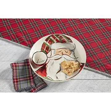 Mud Pie Tartan Christmas Santa Set - Hand-Painted Chip & Dip Bowl, 13"