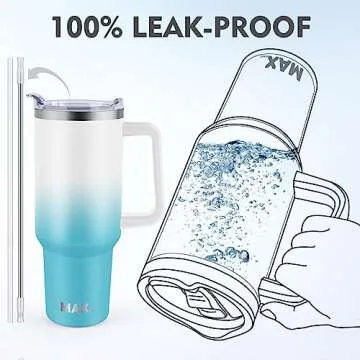 MaxBase 40 Oz Tumbler with Handle and Straw Lid, Insulated Reusable Stainless Steel Travel Mug Keeps Drinks Cold up to 34 Hours, 100% Leakproof Bottle (WhiteBlue)