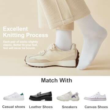 J-BOX Womens 95% Cotton Crew Socks, Thin Soft Comfort Breathable Dress Socks, Above Ankle Crew Socks for Business, Casual.
