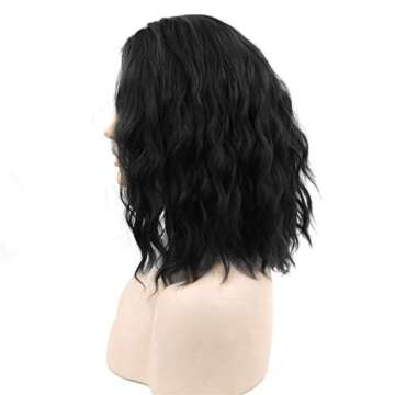 Flonding 15" Short Wavy Bob Wig Curly Shoulder Length Middle Part Fluffy Hair Spiral Wigs for Women ...