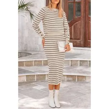 PRETTYGARDEN Women's Striped Sweater Set for Fall Style