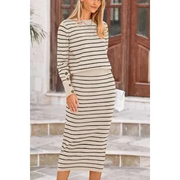PRETTYGARDEN Women's Striped Sweater Set for Fall Style