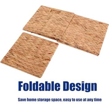 YJGYP9F Water Hyacinth Storage Baskets,Woven Bins for Bathroom, Bedroom, Laundry, Pantry, Shelves,Set of 4 Foldable Cube Organizers, 11"x11"x11"