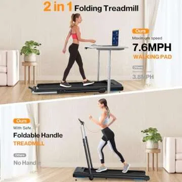 Walking Pad Treadmill, Under Desk Treadmill with Incline for Home/Office, 2 in 1 Folding Treadmill w...