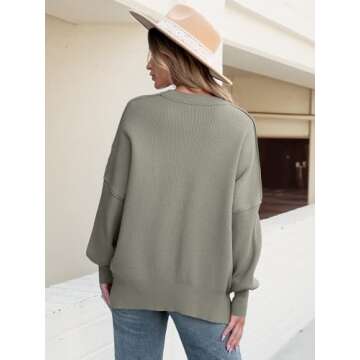ANRABESS Women Crewneck Batwing Long Sleeve 2024 Fall Oversized Side Slit Ribbed Knit Pullover Sweaters Top Cozy Outfits Gray Coffee Medium
