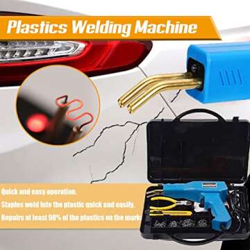 Plastic Welding Machine Car Bumper Repair Kit,Hot Stapler Plastic Repair Welder Soldering Kit,6Types 1050 Staples,Hot Staple Gun Plastic Welder&Flat/Outside Corner/Inside Corner/Wave Staples