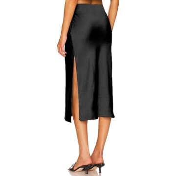 E EMZHOLE Women's Satin Midi Skirt - Elegant & Versatile