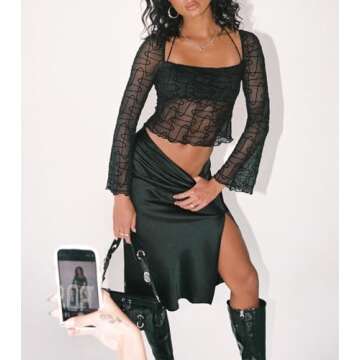 E EMZHOLE Women's Satin Midi Skirt - Elegant & Versatile