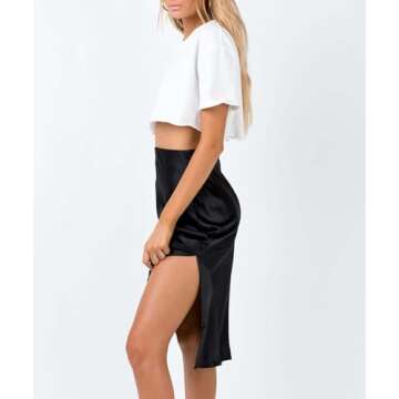 E EMZHOLE Women's Satin Midi Skirt - Elegant & Versatile