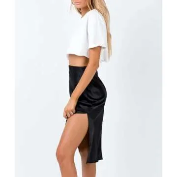 E EMZHOLE Women's Satin Midi Skirt - Elegant & Versatile