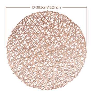 AdasBridal Rose Gold Round Placemats for Dinner Table Set of 6 Metallic Hollow Out Line Circle Table...