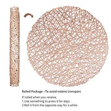AdasBridal Rose Gold Round Placemats for Dinner Table Set of 6 Metallic Hollow Out Line Circle Table Mats Vinyl Place Mats for Table Decor Wedding Accent Centerpiece