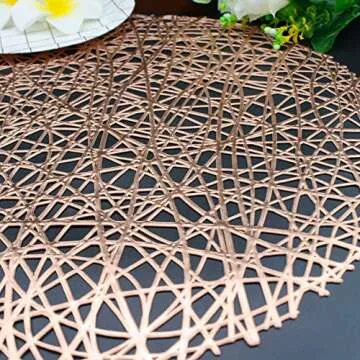 AdasBridal Rose Gold Round Placemats for Dinner Table Set of 6 Metallic Hollow Out Line Circle Table Mats Vinyl Place Mats for Table Decor Wedding Accent Centerpiece