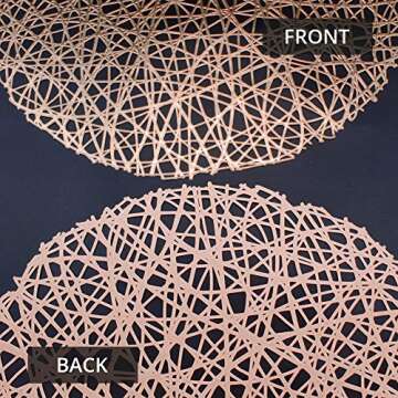 AdasBridal Rose Gold Round Placemats for Dinner Table Set of 6 Metallic Hollow Out Line Circle Table Mats Vinyl Place Mats for Table Decor Wedding Accent Centerpiece
