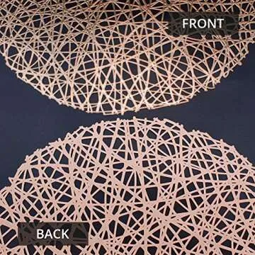 AdasBridal Rose Gold Round Placemats for Dinner Table Set of 6 Metallic Hollow Out Line Circle Table Mats Vinyl Place Mats for Table Decor Wedding Accent Centerpiece