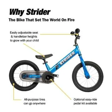 Strider 14x, Awesome Blue - Balance Bike for Kids 3 to 6 Years - Includes Kid-Size Grips, Padded Seat, Performance Footrest & All-Purpose Tires - Easy Assembly & Adjustments