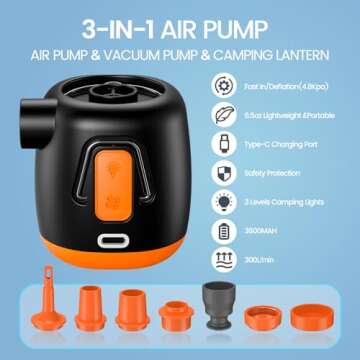 Portable Air Pump for Inflatables, 3600mAh Battery Rechargeable Pump Inflator/Deflator Mini Air Pump...
