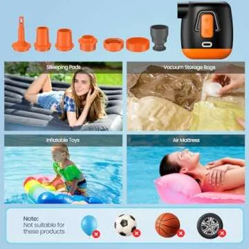 Portable Air Pump for Inflatables, 3600mAh Battery Rechargeable Pump Inflator/Deflator Mini Air Pump, Tiny Air Pump with Camping Light for Pool Floats,Air Mattress,Swimming Rings,Vacuum Storage Bags