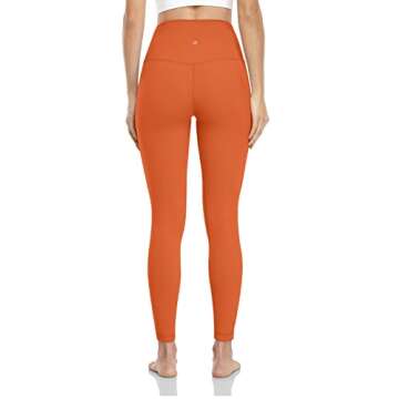 HeyNuts Essential 7/8 Leggings High Waisted Yoga Pants for Women, Soft Workout Pants Compression Leggings with Inner Pockets Mecca Orange_25''S(4/6)