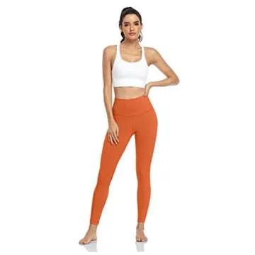 HeyNuts Essential 7/8 Leggings High Waisted Yoga Pants for Women, Soft Workout Pants Compression Leggings with Inner Pockets Mecca Orange_25''S(4/6)