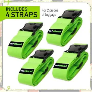 Untethered 4-Pack Luggage Straps | Suitcase Strap, Luggage Strap, Luggage Belt Strap, Luggage Straps for Suitcases TSA Approved, Suitcase Belt Strap, Bag Straps for Luggage. Buckle Straps and Wraps.
