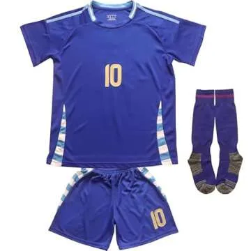 GITGIE 2024 Argentina #10 Leo Copa-American Away Kids Football Soccer Jersey/Shorts/Socks Kit Youth ...