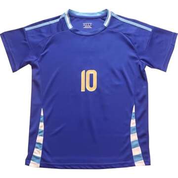 GITGIE 2024 Argentina #10 Leo Copa-American Away Kids Football Soccer Jersey/Shorts/Socks Kit Youth Sizes (Blue, 20)