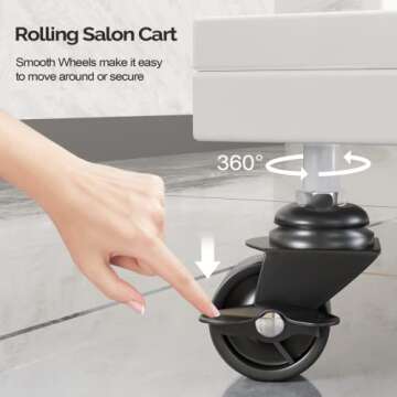 Esthetician Cart with Wheels Utility Salon Rolling Trolley, White Mobile Storage Organizer for Beauty Spa Cosmetology Massage, Tattoo Manicure Facial Tool Holder Station