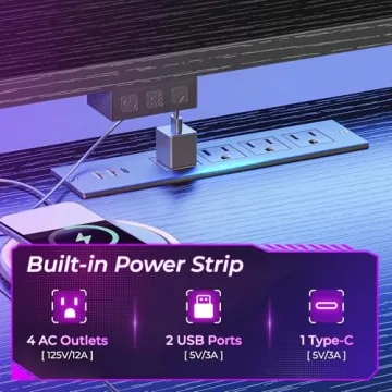 SUPERJARE L-Shaped Gaming Desk with LED Lights and Power Outlets