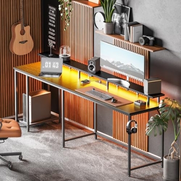 SUPERJARE L-Shaped Gaming Desk with LED Lights and Power Outlets