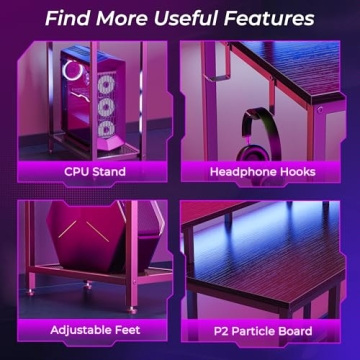 SUPERJARE L-Shaped Gaming Desk with LED Lights and Power Outlets