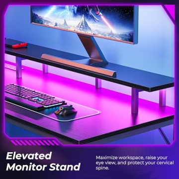 SUPERJARE L-Shaped Gaming Desk with LED Lights and Power Outlets