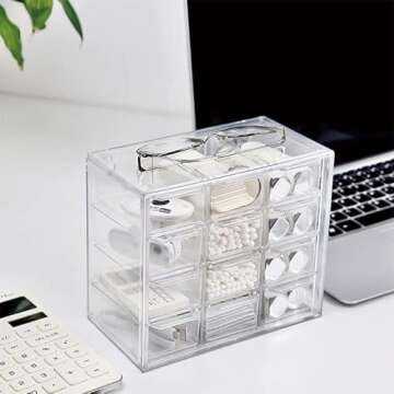 Mini Desktop Drawer Box 12 Compartments Plastic Desk Organizer Office Supplies and Jewelry Storage B...