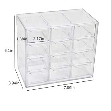Mini Desktop Drawer Box 12 Compartments Plastic Desk Organizer Office Supplies and Jewelry Storage Box for Office, School, Cosmetic, Jewelry, Hair Clips, Small Parts, etc