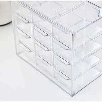 Mini Desktop Drawer Box 12 Compartments Plastic Desk Organizer Office Supplies and Jewelry Storage Box for Office, School, Cosmetic, Jewelry, Hair Clips, Small Parts, etc