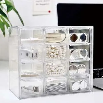Mini Desktop Drawer Box 12 Compartments Plastic Desk Organizer Office Supplies and Jewelry Storage Box for Office, School, Cosmetic, Jewelry, Hair Clips, Small Parts, etc