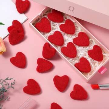 Noverlife 20PCS Valentines Felt Hearts, 1.7inch Heart Wool Balls for Crafts Red Felt Balls Pom Pom B...